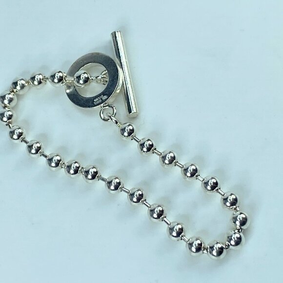 Gucci Sterling Silver Beaded Chain Circle Toggle clasp bracelet 7 3/4" 16g JR552 - Picture 2 of 10